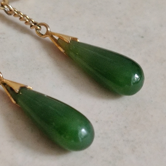 Vintage Genuine Jade Teardrop Earrings - Picture 8 of 14